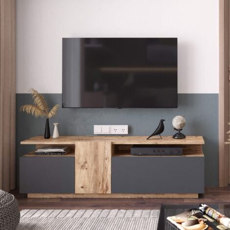 MOBILI REBECCA Mobile TV Rebecca Mobili Elais 46,5x150x29,5 Truciolato Rovere Chiaro Grigio Scuro Moderno