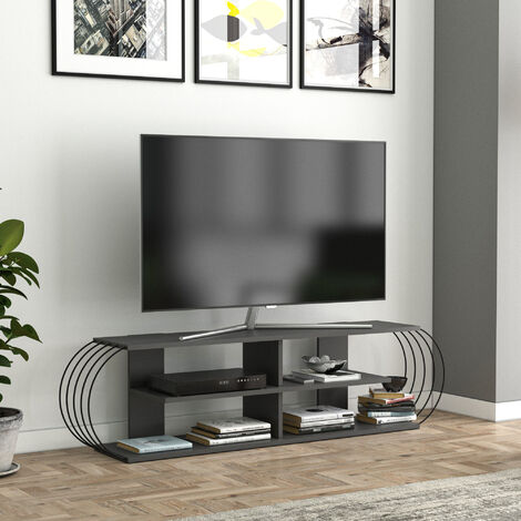 Montgomery Steel mobile porta TV soggiorno design moderno 4 ante nero