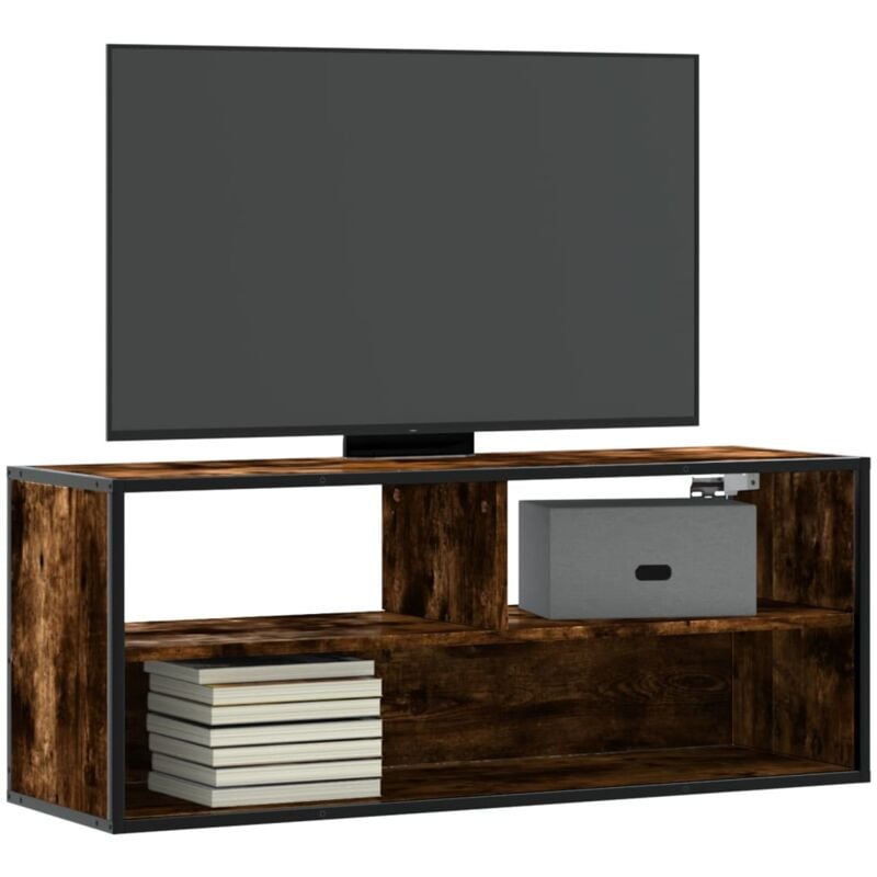 Mobile tv Rovere Fumo 100x31x39,5cm Legno Multistrato e Metallo