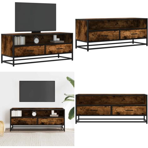 Mobile TV Rovere Fumo 100x34,5x40cm Legno Multistrato e Metallo - Mobile TV - Mobile con spazio portaoggetti