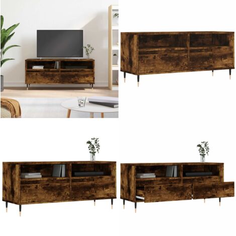 Mobile TV Rovere Fumo 100x34,5x44,5 cm in Legno Multistrato - TV Stand - Mobile con ripostiglio
