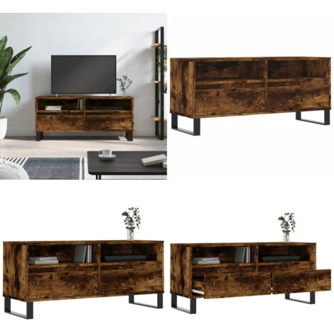 Mobile TV Rovere Fumo 100x34,5x44,5 cm in Legno Multistrato - TV Stand - Mobile con ripostiglio