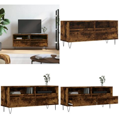 Mobile TV Rovere Fumo 100x34,5x44,5 cm in Legno Multistrato - TV Stand - Mobile con ripostiglio