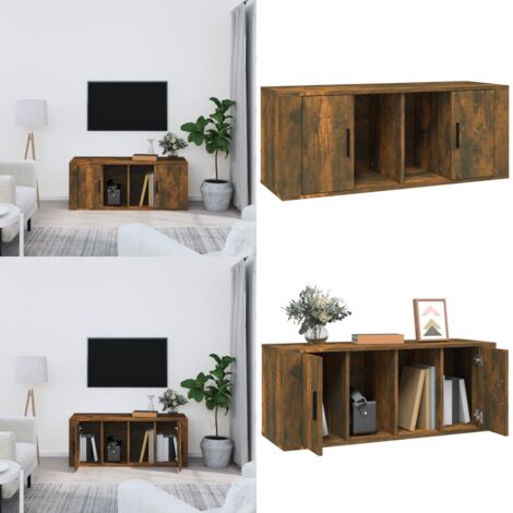Mobile TV Rovere Fumo 100x35x40 cm in Legno Multistrato - Mobile TV - Mobile TV in legno multistrato