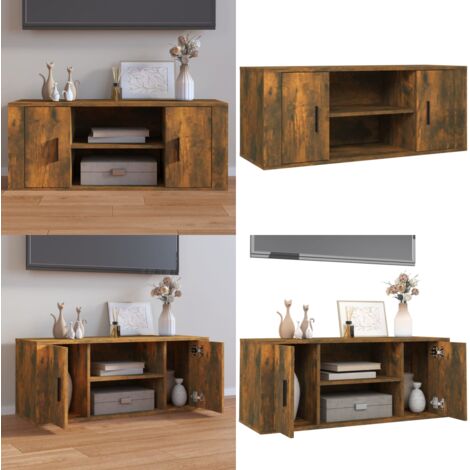 Mobile TV Rovere Fumo 100x35x40 cm in Legno Multistrato - Mobile TV - Mobile TV in legno multistrato