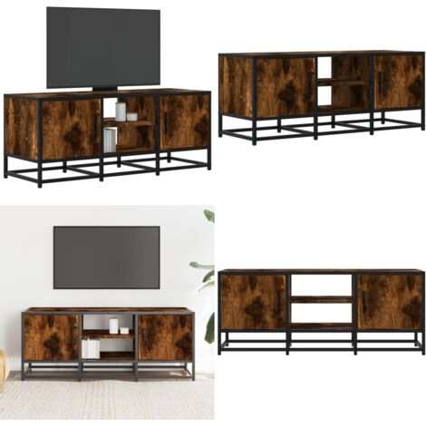 Mobile TV Rovere Fumo 100x35x41 cm Legno Multistrato e Metallo - TV mobile - Mobile con ripiano