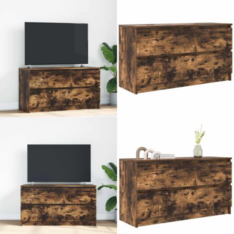 Mobile TV Rovere Fumo 100x35x54 cm in Legno Multistrato - TV in legno - Mobile TV con cassetti