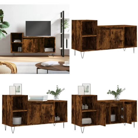Mobile TV Rovere Fumo 100x35x55 cm in Legno Multistrato - Mobile TV - Mobile TV rovere fumo