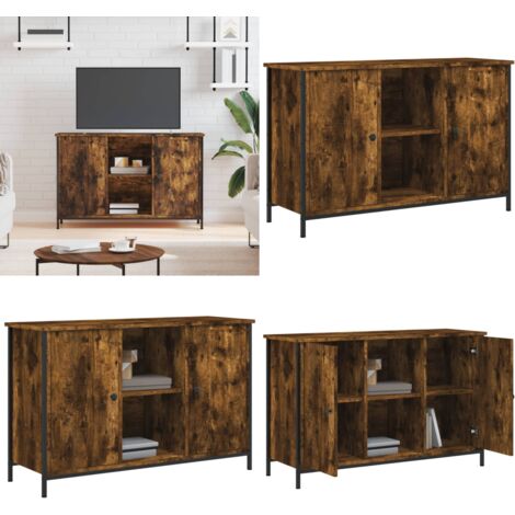 Mobile TV Rovere Fumo 100x35x65 cm in Legno Multistrato - Mobile TV con ripiani - Mobile TV con ante