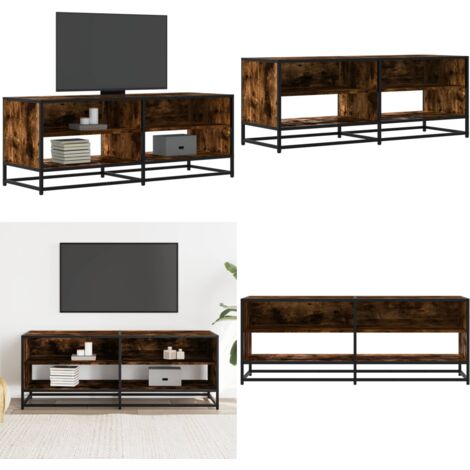 Mobile TV Rovere Fumo 120,5x40x46cm Legno Multistrato e Metallo - Mobile con TV - Mobile in legno multistrato