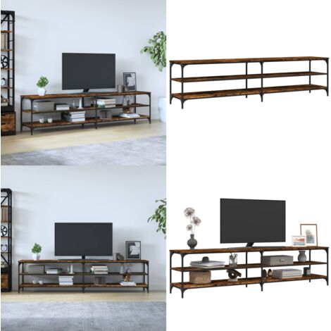 Mobile TV Rovere Fumo 200x30x50 cm Legno Multistrato e Metallo - Mobile TV - TV in legno
