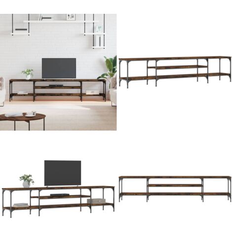 Mobile TV Rovere Fumo 201x35x45 cm in Legno Multistrato e Ferro - Mobile con TV - Mobile in legno