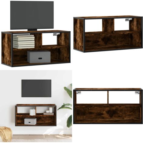 Mobile TV Rovere Fumo 80x31x39,5 cm Legno Multistrato e Metallo - TV a parete - Mobile TV