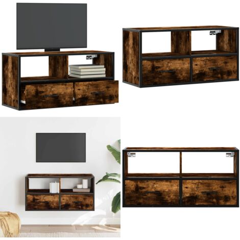 Mobile TV Rovere Fumo 80x31x39,5 cm Legno Multistrato e Metallo - TV a parete - Mobile TV