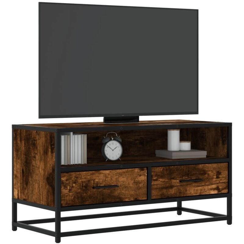 Mobile tv Rovere Fumo 80x34,5x40 cm Legno Multistrato e Metallo