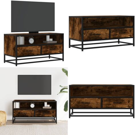 Mobile TV Rovere Fumo 80x34,5x40 cm Legno Multistrato e Metallo - Mobile con ripiano - Mobile TV