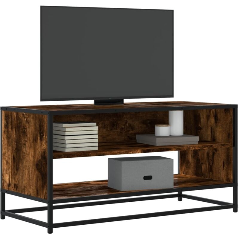 Mobile tv Rovere Fumo 91x40x46 cm Legno Multistrato e Metallo