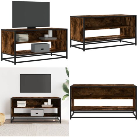 Mobile TV Rovere Fumo 91x40x46 cm Legno Multistrato e Metallo - TV mobile - Mobile con ripiano