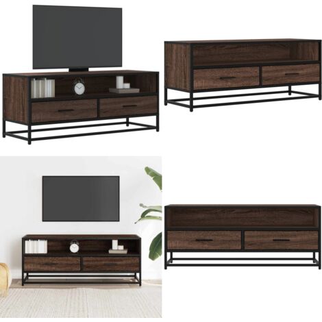 Mobile TV Rovere Marrone 100x34,5x40 cm Multistrato e Metallo - Mobile TV - Mobile con ripiano