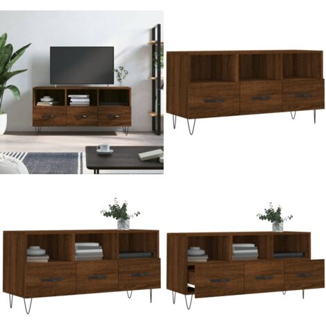 Mobile TV Rovere Marrone 102x36x50 cm in Legno Multistrato - Mobile TV - Mobile TV in legno