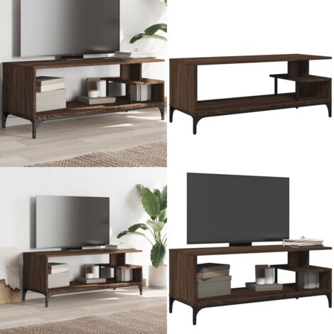 Mobile TV Rovere Marrone 102x40x41cm Legno e Acciaio a Polvere - Mobile da soggiorno - Supporto TV