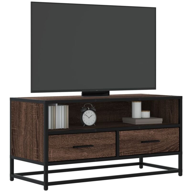 Mobile tv Rovere Marrone 80x34,5x40cm Legno Multistrato Metallo