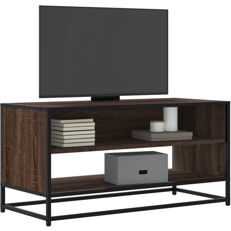 Mobile tv Rovere Marrone 91x40x46 cm Legno Multistrato Metallo