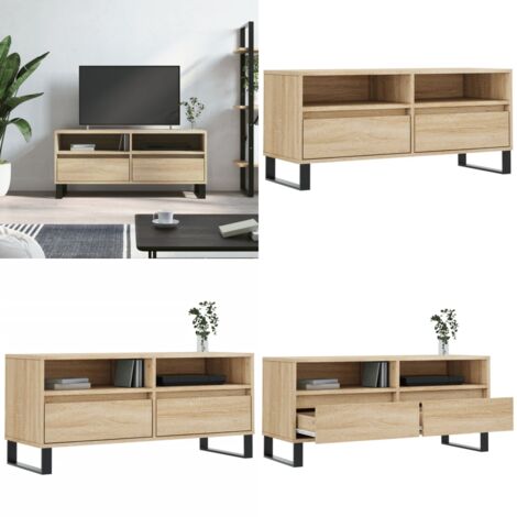 Mobile TV Rovere Sonoma 100x34,5x44,5 cm in Legno Multistrato - Mobile con ripostiglio - Mobile da salotto
