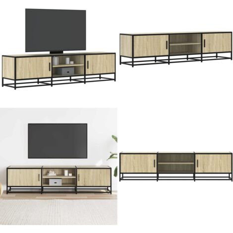 Mobile TV Rovere Sonoma 160x35x41cm Legno Multistrato e Metallo - Mobile con ripiano - Mobile in legno multistrato