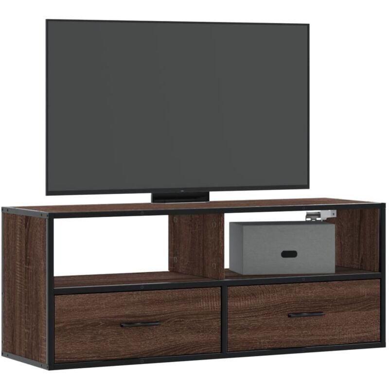 Mobile tv Rovere Marrone 100x31x39,5 cm in Truciolato e Metallo - Vidaxl