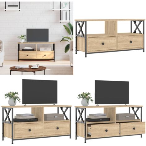 Mobile TV Rovere Sonoma 90x33x45 cm Legno Multistrato e Ferro - Mobile con TV - Mobile in legno