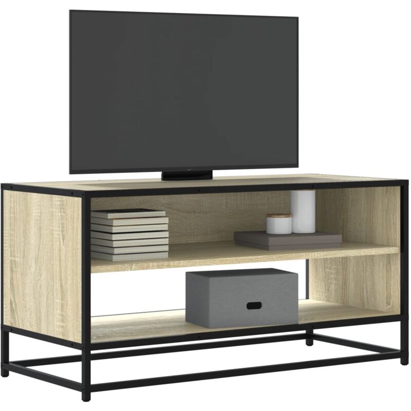 Mobile TV Rovere Sonoma 91x40x46 cm Legno Multistrato e Metallo