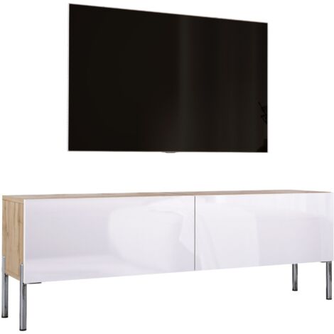 Mobile TV : Rovere Wotan / Nero Opaco, gambe dorate, 140 x 52 x 32 cm