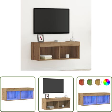 Mobile TV -  Set mobile TV con led rovere artigianale 80 x 30 x 30 cm