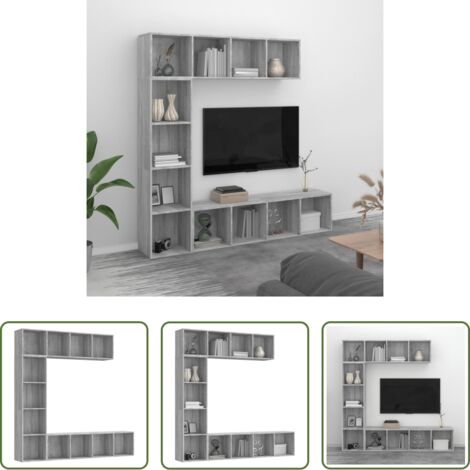 Mobile tv -  Set Mobili Libreria / Porta TV 3 pz Grigio Sonoma 180x30x180 cm