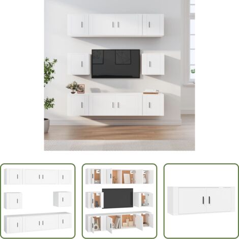 Mobile TV -  Set Mobili Porta TV 8pz Bianco in Legno Multistrato