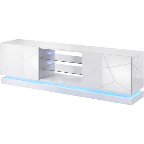 MOBILE TV SOGGIORNO CON LED BLU MODELLO QIU  200X42X57H BIANCO LUCIDO