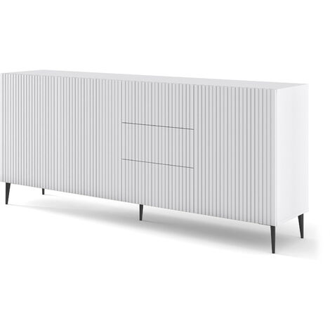 Mobile tv soggiorno RAVENNA cm 200x42x87H Bianco opaco piedi neri BIM FORNITURE