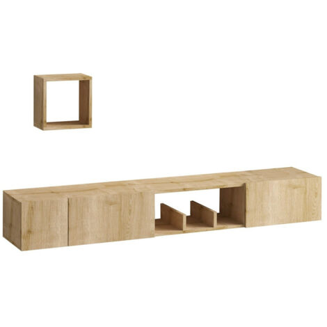 Mobile TV sospeso 1 nicchia 3 porte e 1 mensola murale decoro quercia zaffiro L180 cm - Avior