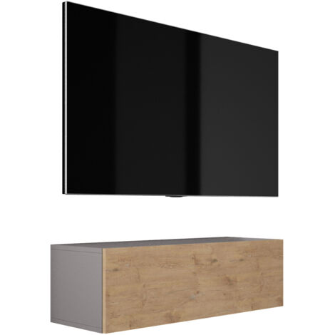 Mobile TV sospeso : Rovere Wotan / Bianco Lucido, 100 x 34 x 32 cm