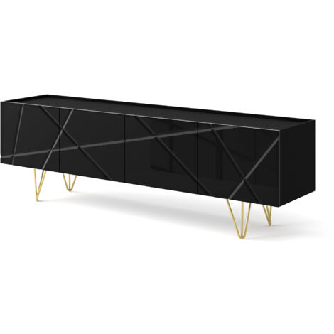 Mobile TV SPACE, 4D 180 cm, in piedi, bianco lucido, calcestruzzo