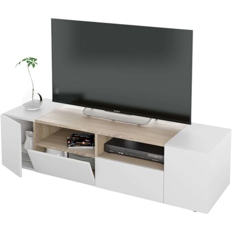 Mobile TV Tamiko da 138 cm in bianco Artik e rovere canadese