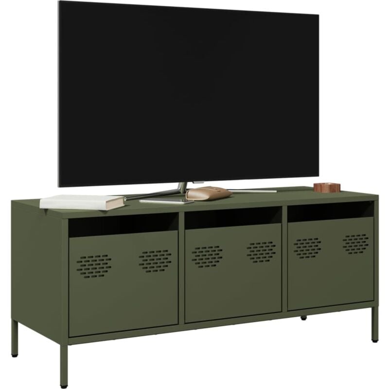 Mobile tv Verde Oliva 101,5x39x43,5cm Acciaio Laminato a Freddo