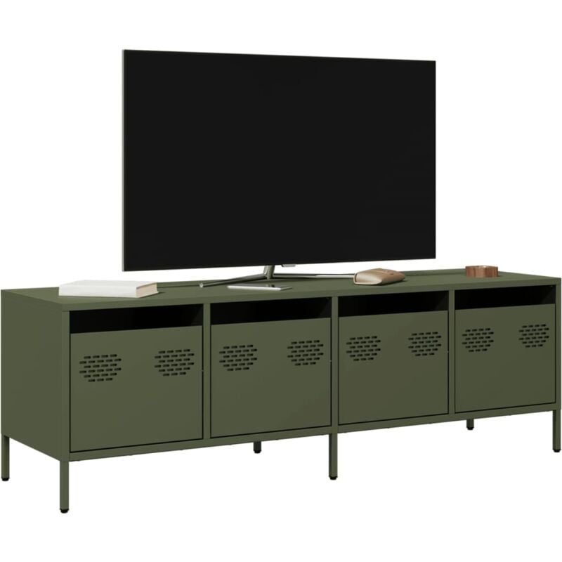 Mobile tv Verde Oliva 135x39x43,5cm Acciaio Laminato a Freddo