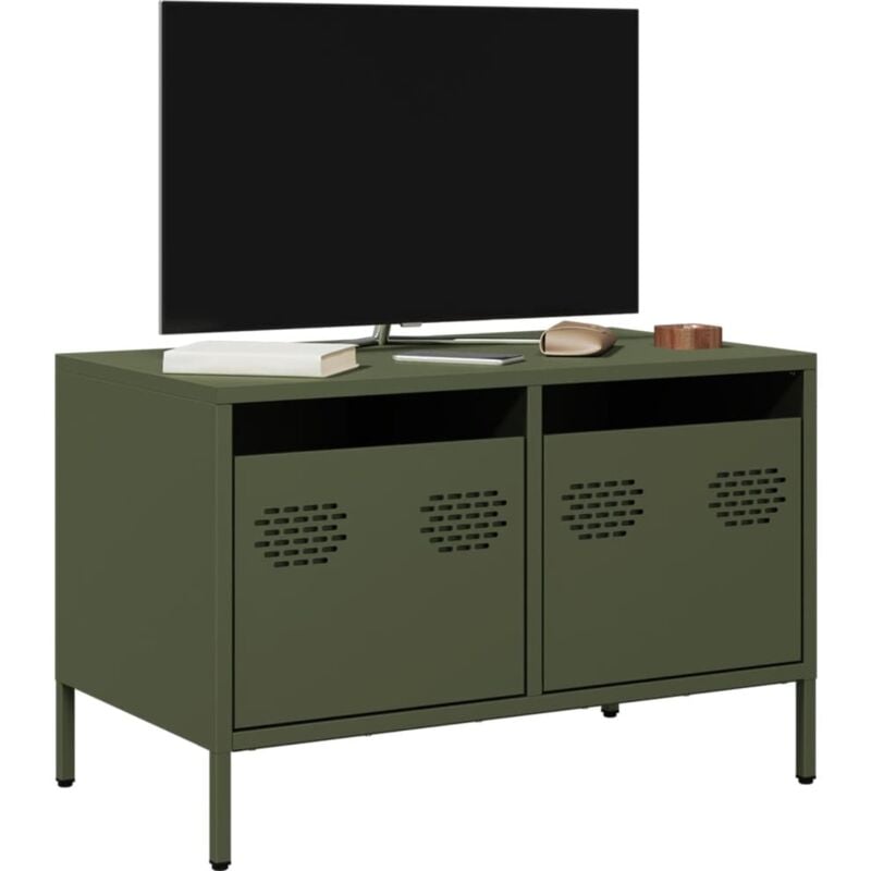 Mobile tv Verde Oliva 68x39x43,5cm in Acciaio Laminato a Freddo