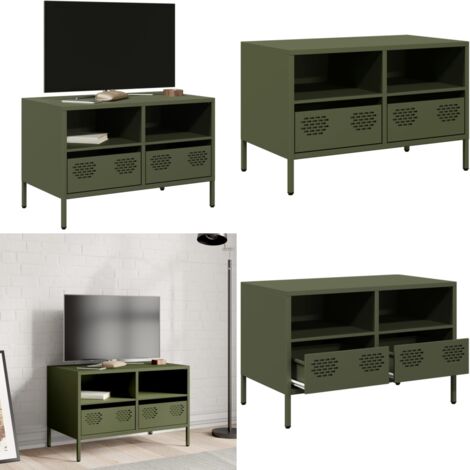 Mobile TV Verde Oliva 68x39x43,5cm in Acciaio Laminato a Freddo - Armadio TV - Armadio in acciaio