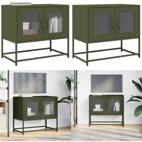 Mobile TV Verde Oliva 68x39x60,5cm in Acciaio Laminato a Freddo - Armadio TV - Credenza TV