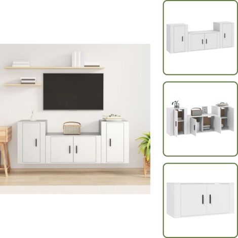 Mobile TV - vidaXL Set Mobili Porta TV 3 pz Bianco in Legno Multistrato -