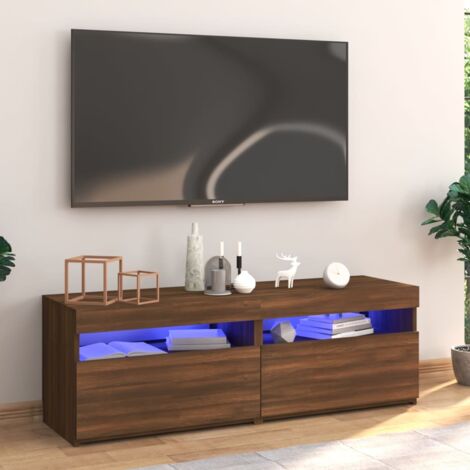 BONNEVIE Mobile TV,Porta TV Elegante Tavolino Mobiletto per TV con Luci LED Rovere Marrone 120x35x40 cm -MC15955