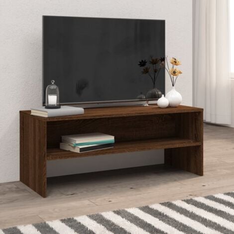 BONNEVIE Mobile TV,Porta TV Elegante Tavolino Mobiletto per TV Rovere Marrone 100x40x40cm in Legno Multistrato -MC25255